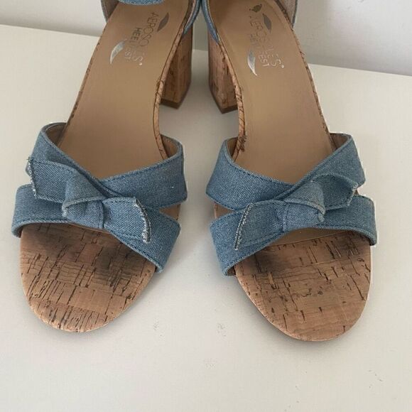Aerosoles Heelrest Cuff Link Blue Denim Cork Ankle Strap Heels Size 8 - Picture 3 of 9